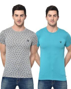 regular fit pack of 2 block print t-shirt