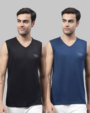 regular fit pack of 2 brand print v-neck t-shirts