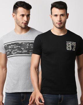 regular fit pack of 2 camo print crew-neck t-shirt