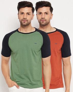 regular fit pack of 2 colourblock crew-neck t-shirt