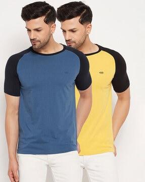 regular fit pack of 2 colourblock crew-neck t-shirt