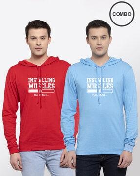 regular fit pack of 2 full sleeves hooded t-shirt