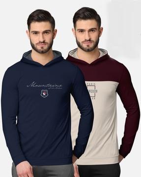 regular fit pack of 2 grapgic print hooded t-shirts