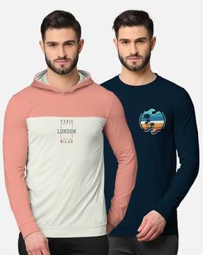 regular fit pack of 2 graphic hooded t-shirt