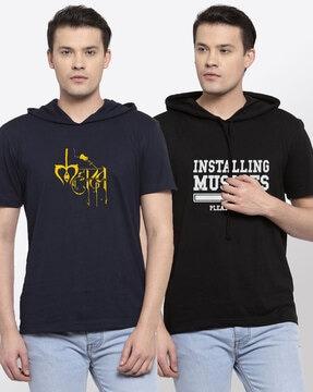 regular fit pack of 2 graphic hooded t-shirts