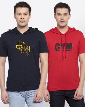 regular fit pack of 2 graphic hooded t-shirts