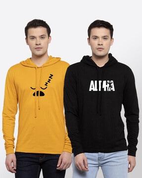 regular fit pack of 2 graphic print hooded t-shirt