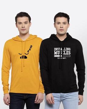 regular fit pack of 2 graphic print hooded t-shirt