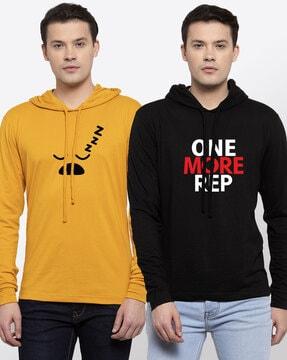 regular fit pack of 2 graphic print hooded t-shirt