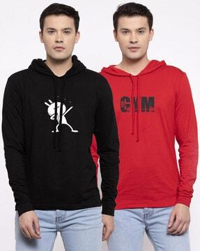 regular fit pack of 2 graphic print hooded t-shirt