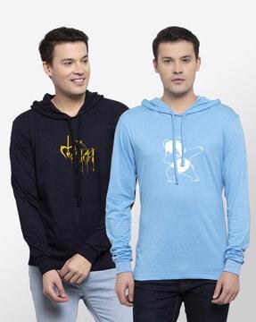 regular fit pack of 2 graphic print hooded t-shirt