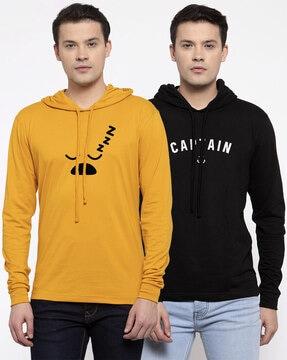 regular fit pack of 2 graphic print hooded t-shirt