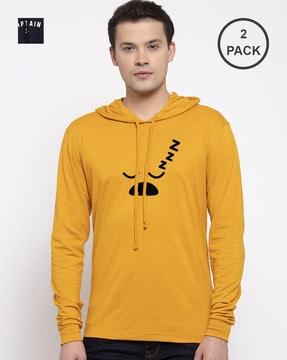 regular fit pack of 2 graphic print hooded t-shirt