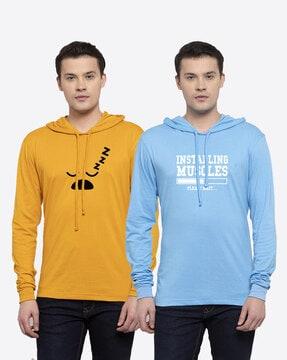 regular fit pack of 2 graphic print hooded t-shirt