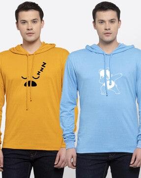 regular fit pack of 2 graphic print hooded t-shirt