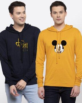 regular fit pack of 2 graphic print hooded t-shirt