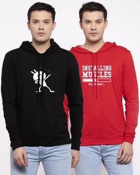 regular fit pack of 2 graphic print hooded t-shirt