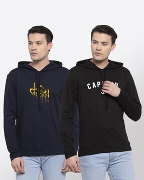 regular fit pack of 2 graphic print hooded t-shirts