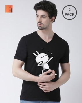 regular fit pack of 2 graphic print v-neck t-shirts