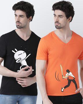 regular fit pack of 2 graphic print v-neck t-shirts