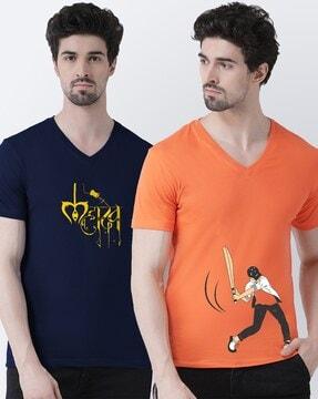 regular fit pack of 2 graphic print v-neck t-shirts