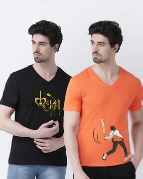 regular fit pack of 2 graphic print v-neck t-shirts