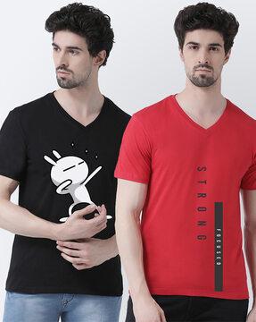 regular fit pack of 2 graphic print v-neck t-shirts