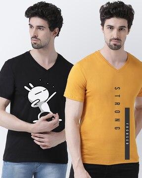 regular fit pack of 2 graphic print v-neck t-shirts