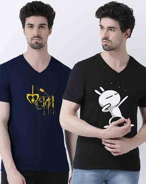 regular fit pack of 2 graphic print v-neck t-shirts