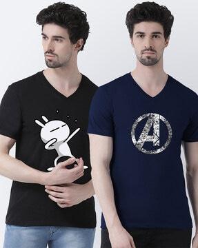 regular fit pack of 2 graphic v-neck t-shirt