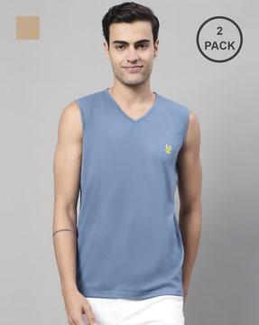 regular fit pack of 2 logo print v-neck t-shirts