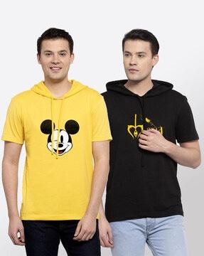 regular fit pack of 2 printed hooded t-shirts