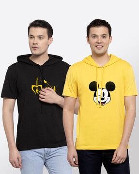 regular fit pack of 2 printed hooded t-shirts