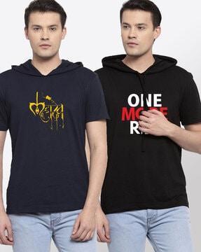 regular fit pack of 2 printed hooded t-shirts