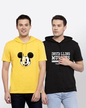 regular fit pack of 2 printed hooded t-shirts