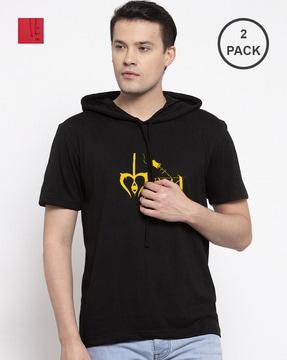 regular fit pack of 2 printed hooded t-shirts