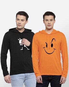 regular fit pack of 2 printed hooded t-shirts