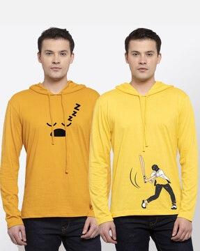 regular fit pack of 2 printed hooded t-shirts