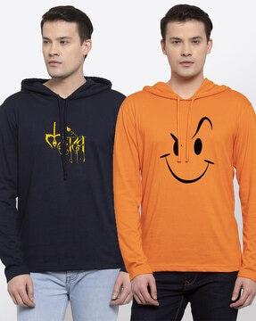 regular fit pack of 2 printed hooded t-shirts