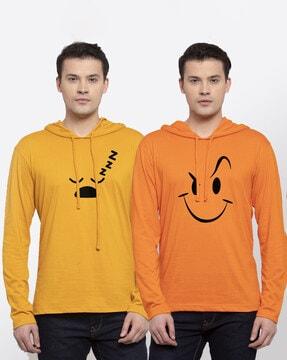 regular fit pack of 2 printed hooded t-shirts