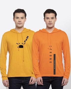 regular fit pack of 2 printed hooded t-shirts