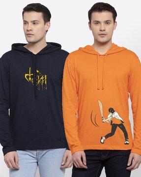 regular fit pack of 2 printed hooded t-shirts