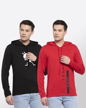 regular fit pack of 2 printed hooded t-shirts