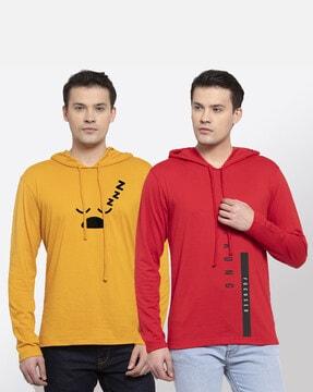 regular fit pack of 2 printed hooded t-shirts