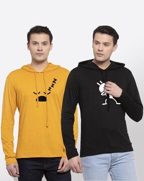 regular fit pack of 2 printed hooded t-shirts