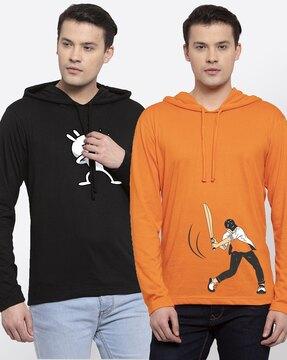 regular fit pack of 2 printed hooded t-shirts