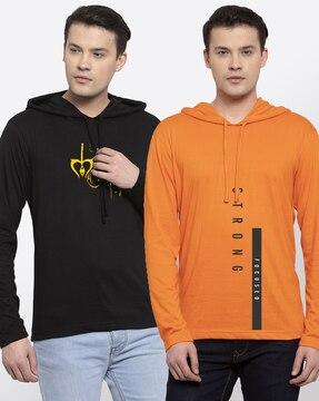 regular fit pack of 2 printed hooded t-shirts