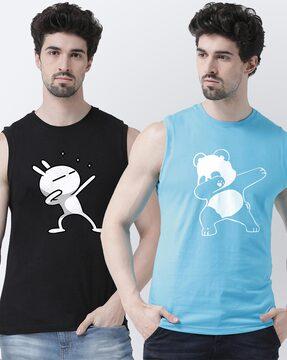 regular fit pack of 2 printed sleeveless t-shirts