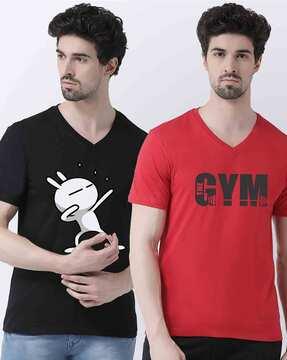 regular fit pack of 2 printed v-neck t-shirt