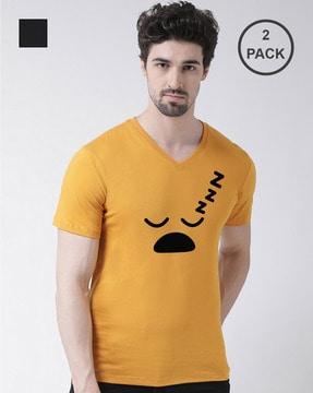 regular fit pack of 2 printed v-neck t-shirts